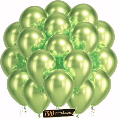 Image of Bezente Pro Duralatex Metallic Green Extra-Thick Balloons 120 Pack 10 inch | Metallic Apple Lime Green Balloons for Summer Wedding Engagement Bridal Shower Birthday Party Decorations