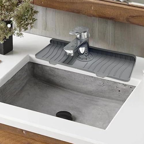 Protector de salpicaduras para grifo en silicona gris de 36 cm con orificio ajustable 6