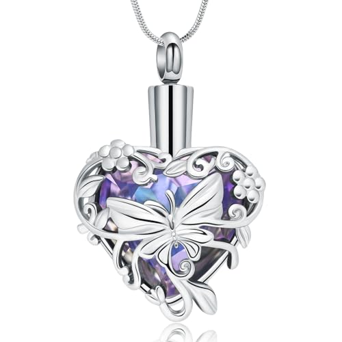 zeqingjw Butterfly Urn Necklaces for Ashes Urn Jewelry for Human Pet Ashes for Women Heart Cremation Necklace for Ashes