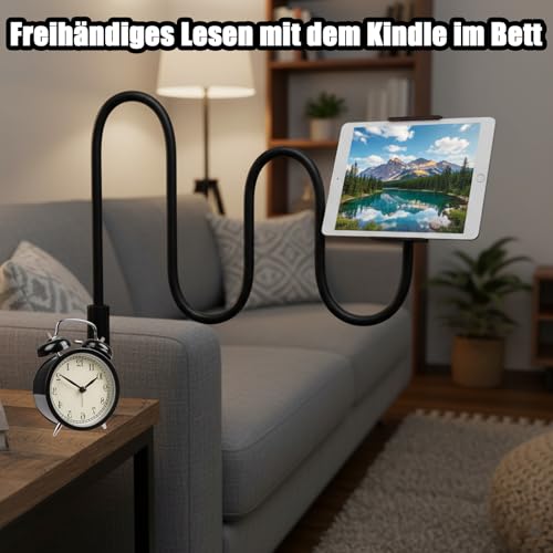 DqiUnaX Kindle Halterung, Tablethalterung Für Bett Und Tisch, Schwanenhals Tablet Halterung, Universal Halterung Für Kindle, IPad Und Andere Tablets, Stabil Und Flexibel