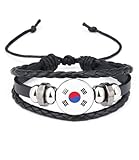 vmcoatdu Korea National Flags Bangle Retro Alloy Leather Bracelet for National Flag Braided Rope Bracelet Bangle (Korea)