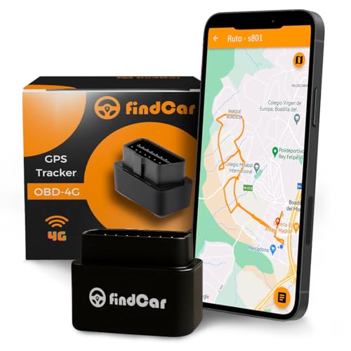 FindCar Localizador GPS 4G OBD para carro e camião com SIM integrados, rastreador em tempo real com aplicação, alerta anti-roubo em excesso velocidade, subscrição flexível sem instalação