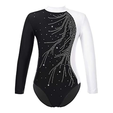 iiniim Kids Girls Long Sleeve Shiny Rhinestone Leotard Ballet Dance Gymnastic Dancewear Figure Ice Skating Jumpsuit Bodysuit White 15-16 Years Cover