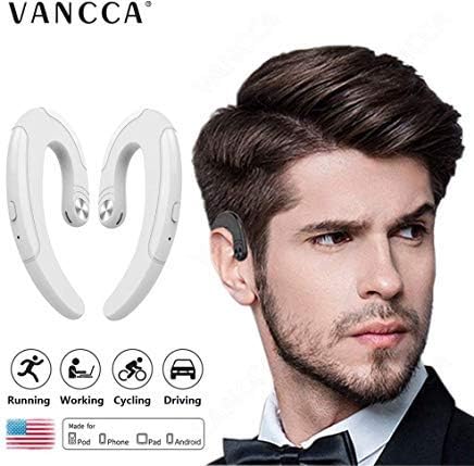 Bone Conduction Earphones Headphones Bluetooth 5.0 Wireless Headset with Microphone Sweatproof Small Mini Hook Pair for iPhone Android Running Exercise Sport Lightweight Noise Cancelling,White 2 pcs