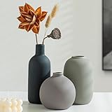 Ceramic Vase Set of 3 - Small Modern Minimalist Ceramic Bud Vases for Home Decor - Boho Aesthetic Flower Vases for Desk, Shelf & Table, Mantle, Bookshelf (Cute & Versatile) (Neutral Mix)