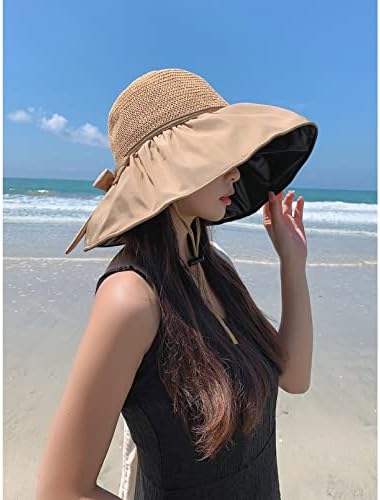 EGROOV Woman's Hat Simple Foldable Wide Brim Floppy Girls Straw Hat Sun Hat Beach Women Summer Hat UV Protect Travel Cap Lady Cap Female Elegant Woman's Gift