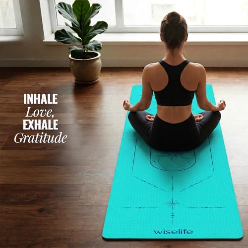 Image of Cosmis Alignment Yoga Mat 8mm | High-Density Non-Slip Exercise & Fitness Mat for Yoga, Pilates & Home Workout | Cushion Support for Men & Women (Cyan)