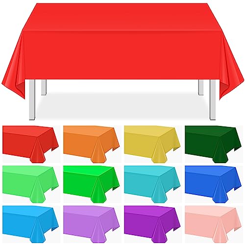 12 Pack Assorted Color Plastic Tablecloth Disposable Plastic Rainbow Tablecloth Colorful Rectangle Table Covers for Rainbow Party Birthday Wedding Picnic Home Party Decorations,12 Color, 54 x 108 Inch