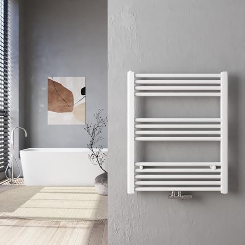 Heilmetz Badheizkörper 60 x 70 cm Handtuchtrockner Heizkörper Bad Mittelanschluss 330 Watt Leistung Handtuchwärmer Handtuchheizkörper Weiß Gerade