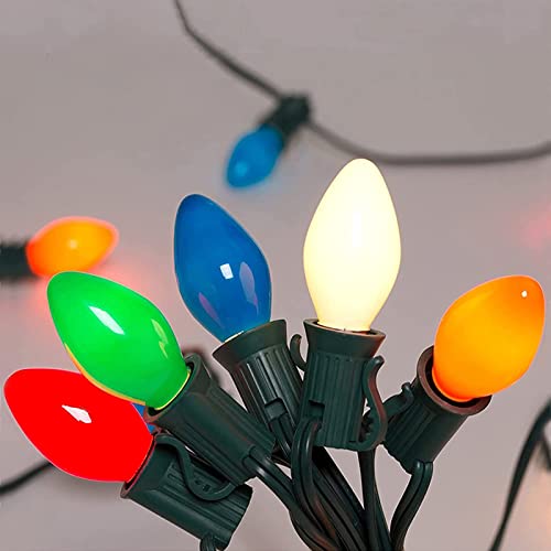 Image of C7 LED Multicolor Christmas Lights Outdoor,25Ft Vintage Christmas String Lights with 27 C7 LED Multicolor Shatterproof Bulbs, Hanging Christmas Outdoor Lights for Xmas Tree Patio Party Roofline Garden