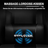 GTPLAYER Bürostuhl Gaming Stuhl Massage Gaming Sessel Ergonomischer Gamer Stuhl mit Fußstütze, Gepolstert Gaming Chair, Drehsessel 150KG, schwarz – Ansicht 4