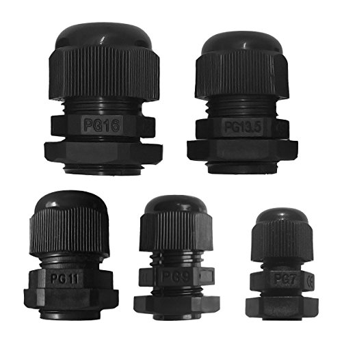 Lantee Plastic Waterproof Adjustable 3.5-13mm Cable Glands Joints, PG7, PG9, PG11, PG13.5, PG16, Pack of 50