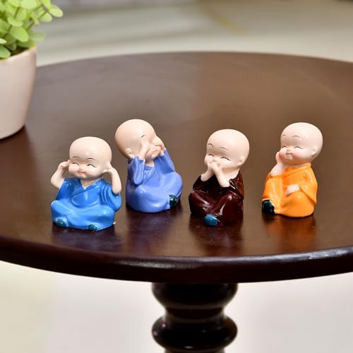 Image of Xtore 4 blissfull Meditating Monk for Home /Office /car decor | Wisdom Monks Figurine Set| Resin Decorative Statue | Zen Philosophy Decor - (Pack of 4)
