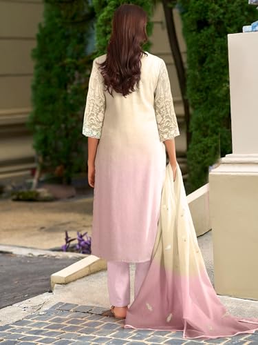 Image of INDO ERA Womens Organza Embroidered Straight Kurta Pant Dupatta Set (IEOUT10602)
