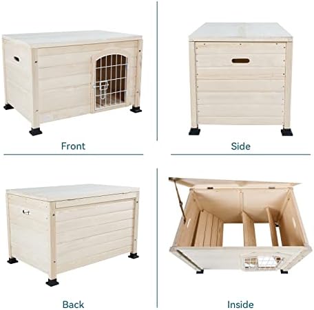 Petsfit Indoor Dog House Ventilate Wood Cat Houses for Indoor Cats with Elevated Floor&Anti-Slip Bottom Natural Wood Small