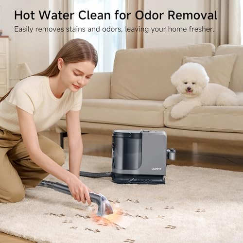uwant Portable Carpet Cleaner with Steam& Hot Water System 18Kpa Powerful Suction Carpet Cleaner with 4 Cleaning Tools& Solution 2 in 1 Upholstery Cleaner Steam Cleaner for Pets, Car (Steam& Heating) - Thumbnail 5