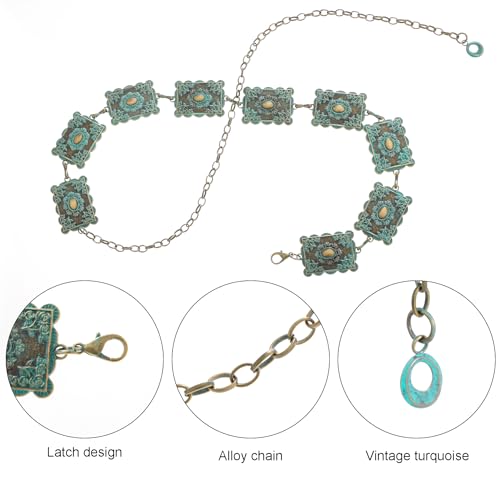 Metal Turquoises Belts Western Concho Belts for Women Cowgirl Waist Chain Belt for Dresses Jeans3