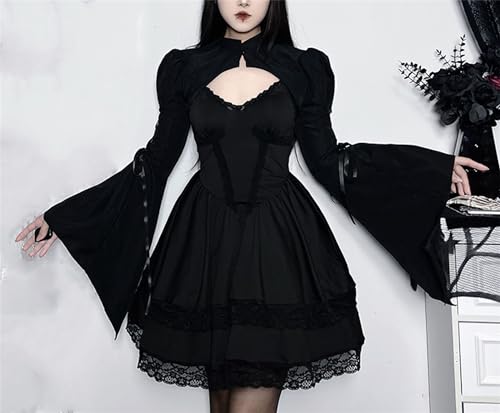 Gothic Bolero Shrug Tops Women Goth Bell Long Sleeve Crop Top2