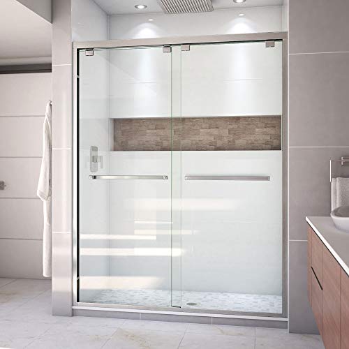 DreamLine Encore 56-60 in. W x 76 in. H Semi-Frameless Bypass Shower Door in Brushed Nickel,...