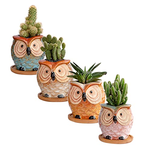 Yardwe Vasi Per Piante A Forma Di Gufo 4 Pezzi Vasi in Ceramica Per Cactus Violette Africane Con Drenaggio Per La Casa
