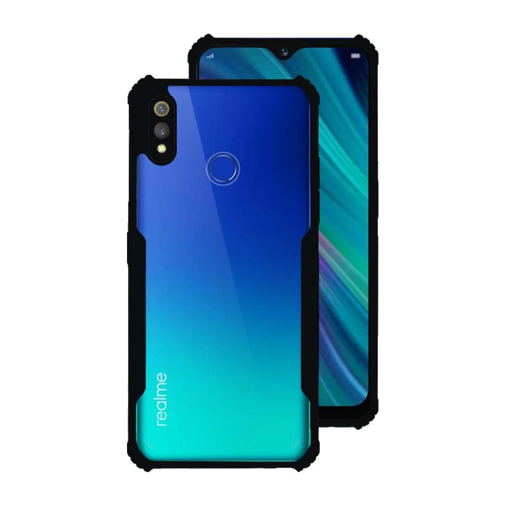 7SEVEN® Ipacky Back Cover for Realme 3 | Realme 3i Mobile Back Case Shock Proof Design Camera Edges Protection Crystal Clear Phone Case Precise Cutouts Matte Black Soft Bumper Phone Cover