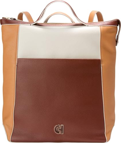 Cole Haan Women's Grand Series Grand Ambition Convertible Luxe Backpack, Dark Cuoio/Ivory/Biscuit/Mahogany