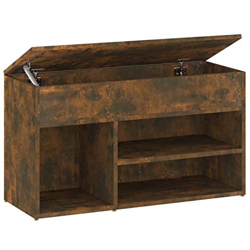 ShGaxin Banco Zapatero, Banco Pasillo, Banco Recibidor, Descalzadora, Estanteria Zapatero, Mueble Zapatero, Madera contrachapada Roble Ahumado 80x30x45 cm - imagen 2