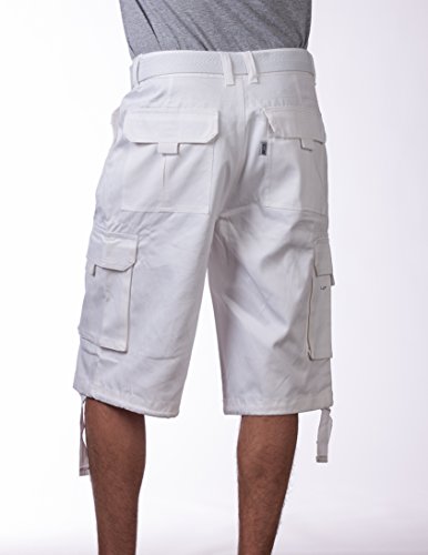Pro Club Men's Cotton Twill Cargo Shorts with Belt, 30", White