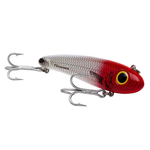Bomber Lures Mullet Slow-Sinking Twitch, Walking Saltwater Fishing Lure, Excellent For Speckled Trout, Redfish, Stripers And More, 3 1/2", 5/8 Oz, Red Head Flash #TOP1