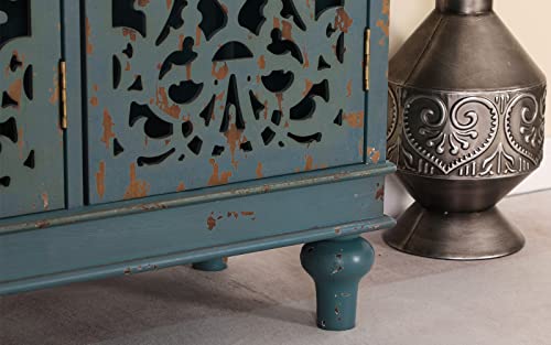 Maison Arts Sideboard Buffet Storage Cabinet, Accent Cabinet With 3 Hollow Carved Doors Distressed Decorative Farmhouse Cabinet Cupboard For Kitchen, Dining Room, Living Room, Bedroom, Entryway, Blue #TOP5