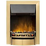 Dimplex Kansas Optiflame Inset Electric Fire, Brass LED Flame Effect Fireplace With Real Coals, 2kW Fan Heater and 1000/2000 Watt Settings, Inset/Recess Depth 7cm