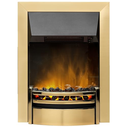 Dimplex Kansas Optiflame Inset Electric Fire, Brass LED Flame Effect Fireplace With Real Coals, 2kW Fan Heater and 1000/2000 Watt Settings, Inset/Recess Depth 7cm