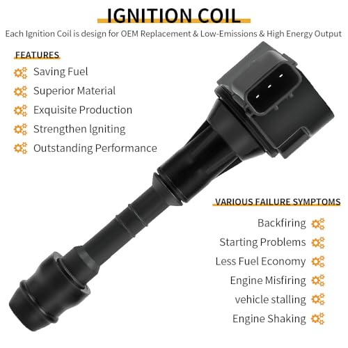 Image of UF349 Ignition Coil Pack Compatible with Infiniti Nissan Suzuki QX4 I35 Altima Maxima Pathfinder Murano Quest Frontier Xterra Equator NV1500 3.5L 4.0L V6,Replaces #C1406