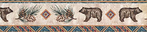 Concord Wallcoverings Wallpaper Border Native American Pattern Ornaments Bear Pine Cone, Colors Black Brown Green Burgundy Cooper, Size 5 Inches by 15 Feet WL5562B