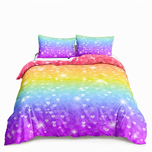 Hosima Girls Bedding Sets Twin ,Rainbow Bedding Kawaii Aesthetic Soft Rainbow Sunset Effect Themed Duvet Cover Queen Size For Kids Girls Room Decor, Twin Bed In A Bag For Girls With 2 Pillowcases. #TOP13
