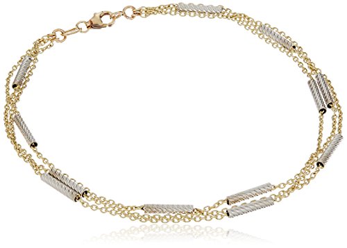 14K Gold Two-Tone Italian Multi-Strand Diamond Cut Bar Station Anklet, 8.75" #TOP15