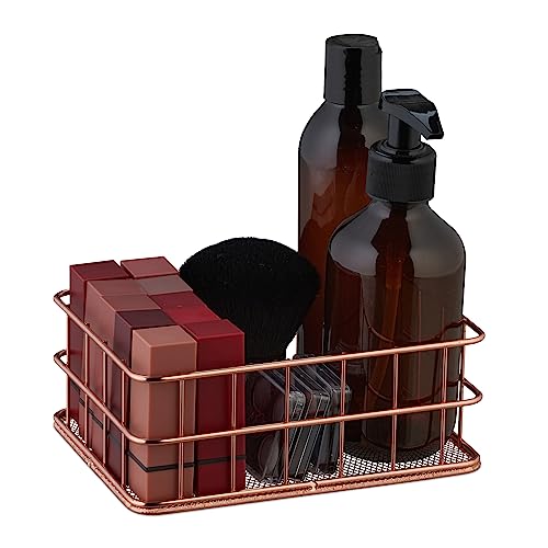 Relaxdays Drahtkorb, eckig, Aufbewahrungskorb Metall, HBT: 6,5 x 17 x 12,5 cm, Korb Küche, Bad, Allzweckkorb, roségold