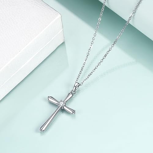 Rnivida 925 Sterling Silver Cross Necklace for Women - Simple Cz Cross Pendant Necklace for Everyday Jewelry4