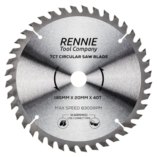 185mm x 20mm Bore x 40T TCT Saw Blade. 185mm Circular Saw Blade For Rough Cuts x 20mm Bore + 16mm Bore Reduction Rings Fits Evolution Bosch Makita Ryobi Dewalt Circular Saws Etc