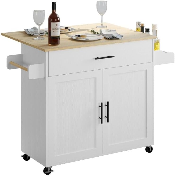 Kitchen Cart with Wood Top and, Rolling Mobile Kitchen Island with Storage and Towel Rack,Wood Kitchen Island