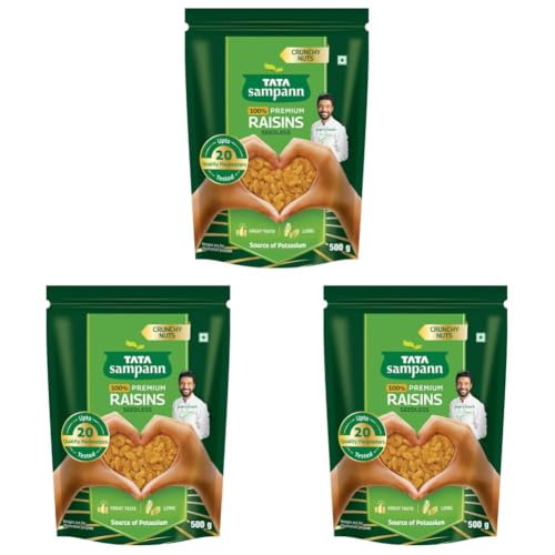 Image of Tata Sampann Pure Raisins Seedless /Kishmish, 500g, Source Of Potassium, Premium Dry Fruits, Green Raisins (Pack of 3)