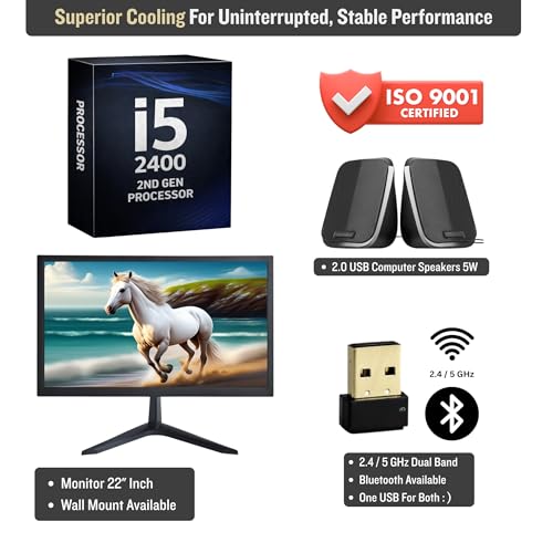 Image of Desktop Computer Set with I5 2nd Generation, 8GB RAM, 128GB SSD, 22-inch Monitor, Keyboard, Mouse, WiFi, Speakers, Windows 11, Black Full Set | 1 Year Warranty
