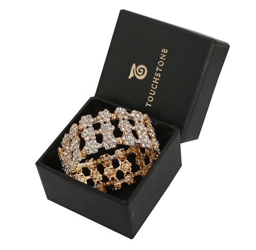 Image of Touchstone Indian Bollywood Desire Brass Base Exotic Workmanship Free Size Cuff Bracelet in Antique Gold Or White Or Copper Tone for Women.