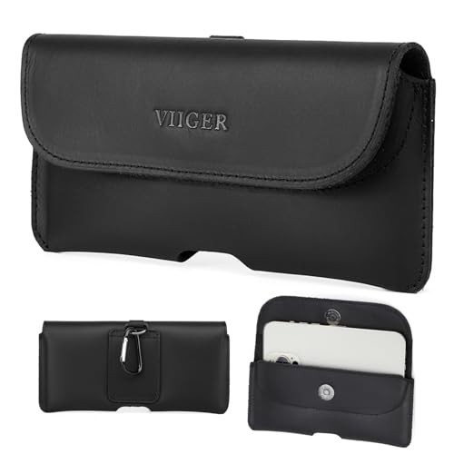 Genuine Leather Horizontal Cell Phone Holster Case Compatible for iPhone 17 Pro Max iPhone 16 Pro Max Galaxy S25 Ultra S24 Ultra, with Belt Loop & Belt Clip to Carry, Magnetic Closure, black
