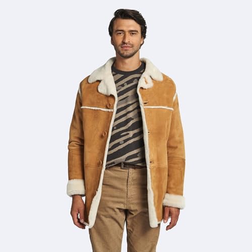 Men's Classic Marlboro Man Tan Brown Jacket Real Shearling Sheepskin Leather Warm Coat2