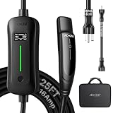 AIXINE Level 1&2 EV Charger,Tesla EV Charger NACS 16A with 25FT Extension Cord Cable,Portable Electric Car Charger 240V NEMA 6-20 Plug&120V NEMA 5-15 Adapter Compatible with All Tesla Models