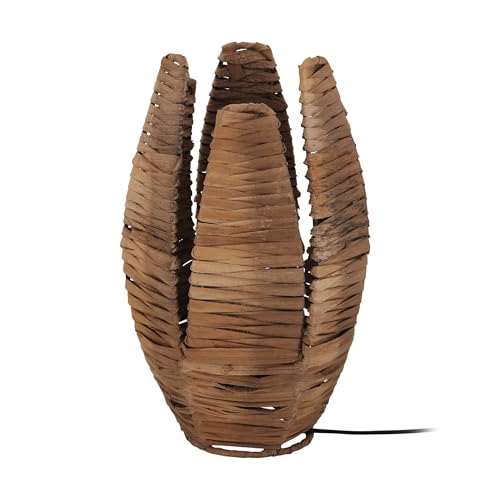 EGLO Lampe de chevet Mongu 1, lampe de table au style africain, lampe de salon bohème en raphia naturel et acier noir, avec interrupteur, douille E27