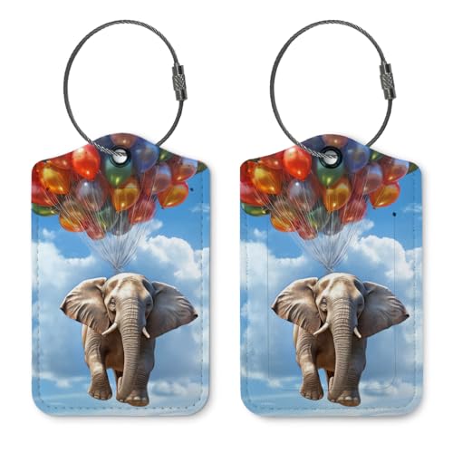 ZFQ Cute Elephant Luggage Tags for Suitcases,Balloon Funny Elephant 2 Pack Baggage Tag Label with Steel Loop,Trendy Handbag School Bag Backpack Traveling Accessories
