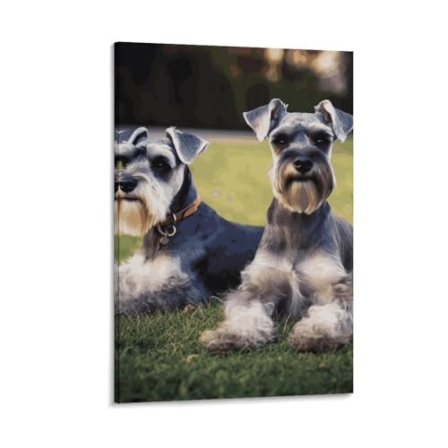 Toile murale chiens schnauzer adultes BVNMT pour décoration de salon et bureau