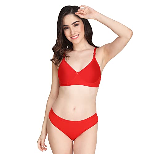 Image of Non Padded Bra Panty Set - Made of Pure Cotton Full Coverage Non Wired Seamless Pushup Soft Cup for T-Shirt Saree Dress Sports Garment for Daily Use Everyday